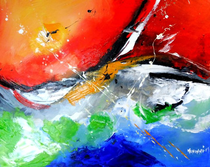 Malerei mit dem Titel "Tsunami" von Mehenni M, Original-Kunstwerk, Acryl