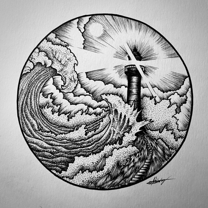 Desenho intitulada "Le Phare" por Mehiwm, Obras de arte originais, Canetac de aerossol