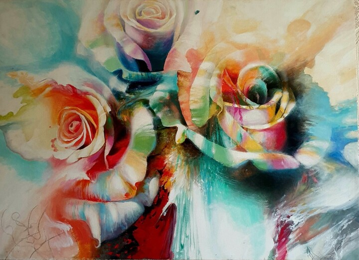 Schilderij getiteld "Rose symphony of co…" door Mehman Abdullayev, Origineel Kunstwerk, Collages