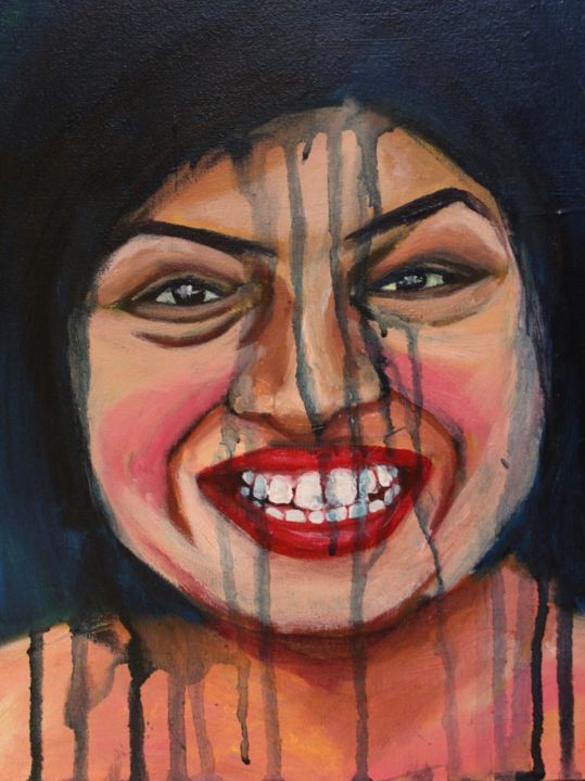 Painting titled "Smile Please" by Mehreen Hashmi Hashmi, Original Art, Acrylic Mounted on Wood Panel