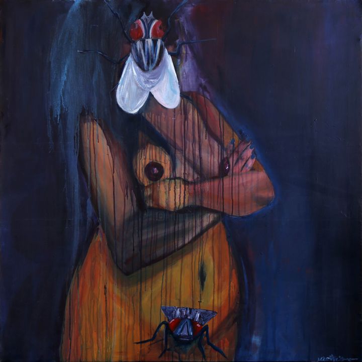 Schilderij getiteld "His shame on her 1" door Mehreen Hashmi Hashmi, Origineel Kunstwerk, Acryl