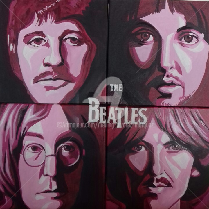 제목이 "The Beatles"인 미술작품 Meiling Alvarez Marquez로, 원작, 아크릴 나무 들것 프레임에 장착됨