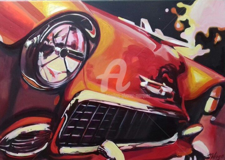 Painting titled "Bel air Chevrolet" by Meiling Alvarez Marquez, Original Artwork, Acrylic