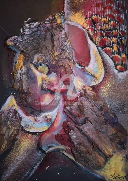 Pintura intitulada "La création d'un an…" por Meiling Alvarez Marquez, Obras de arte originais, Acrílico