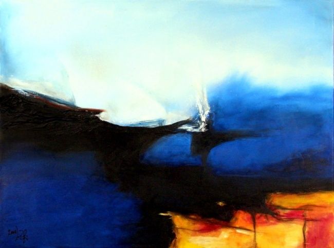 Malerei mit dem Titel "Blue Force Of Nature" von Isabelle Zacher-Finet, Original-Kunstwerk, Öl
