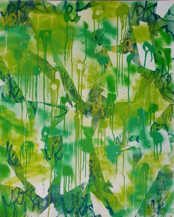 Painting titled "green-forest" by Mekes, Original Artwork, Stencil