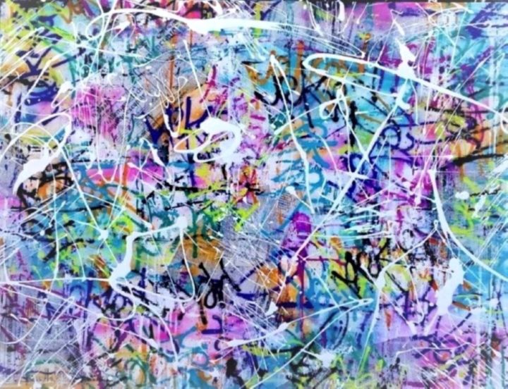 Malerei mit dem Titel "UNIVERS" von Mekes, Original-Kunstwerk, Sprühfarbe