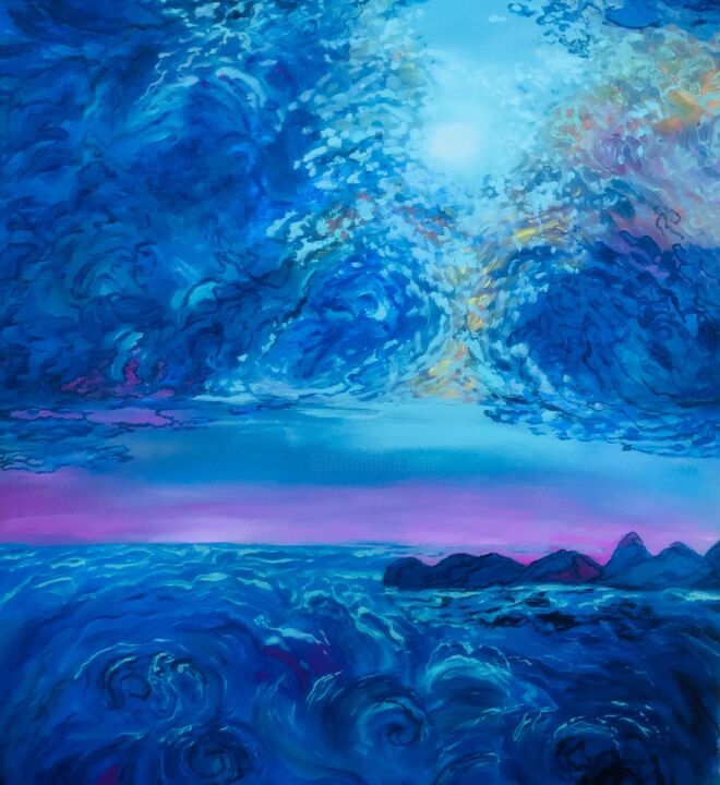 Peinture intitulée "Sunset Ocean" par Svetlana Mekhnina, Œuvre d'art originale, Huile