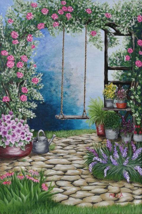 Romantic Garden, Painting by Mela Calkic  Artmajeur