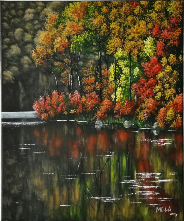 Pittura intitolato "Autumn Lake" da Mela Calkic, Opera d'arte originale, Acrilico