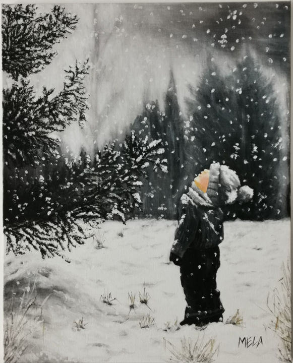 Ζωγραφική με τίτλο "Snow Silence" από Mela Calkic, Αυθεντικά έργα τέχνης, Ακρυλικό