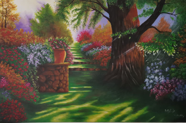 Painting titled "Floral Silence" by Mela Calkic, Original Artwork, Acrylic