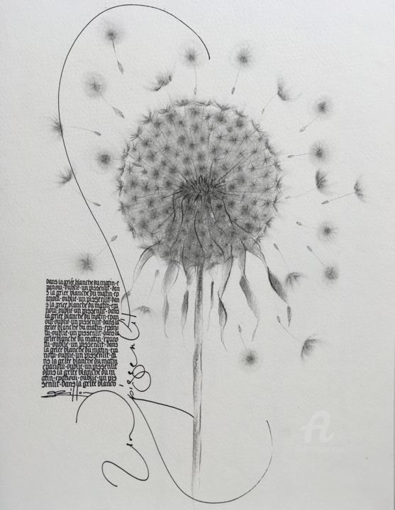 Dessin intitulée "PISSENLIT - Calligr…" par Mélanie Griffon, Œuvre d'art originale, Encre