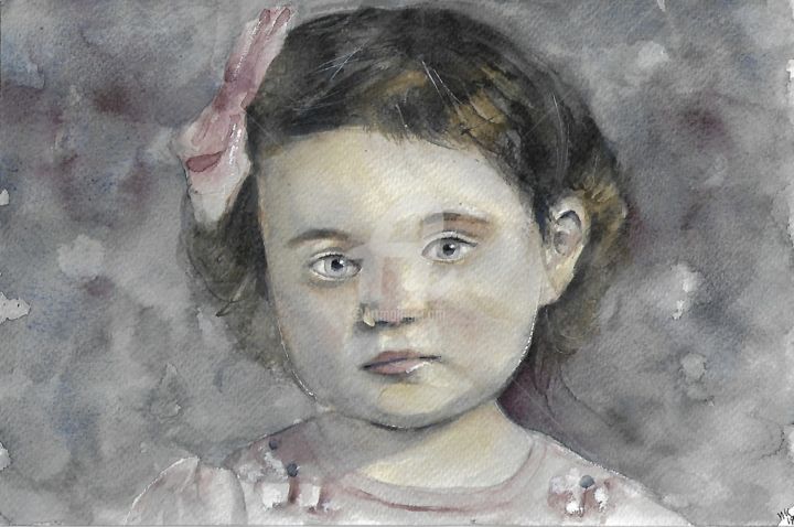 Painting titled "Sad little Girl" by Melanie Kempkes, Original Artwork, Watercolor