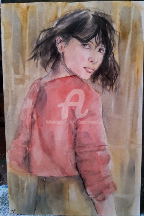 Malerei mit dem Titel "Portrait" von Melanie Kempkes, Original-Kunstwerk, Aquarell