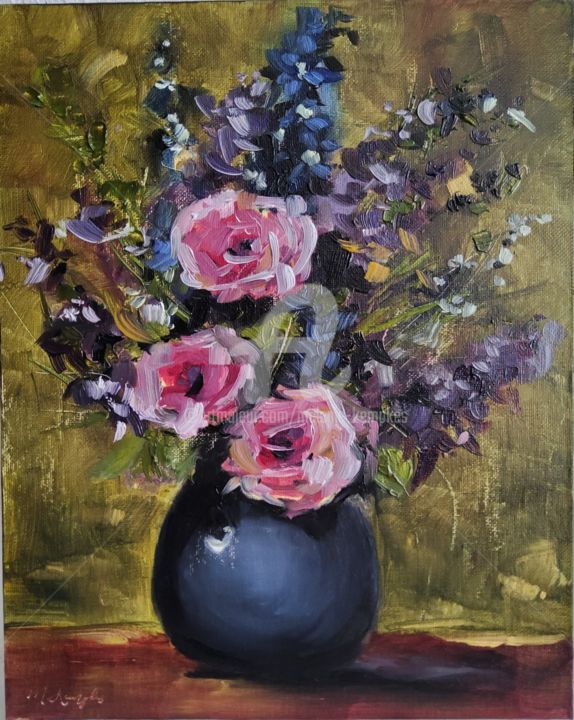 Картина под названием "Oil Flowers" - Melanie Kempkes, Подлинное произведение искусства, Масло