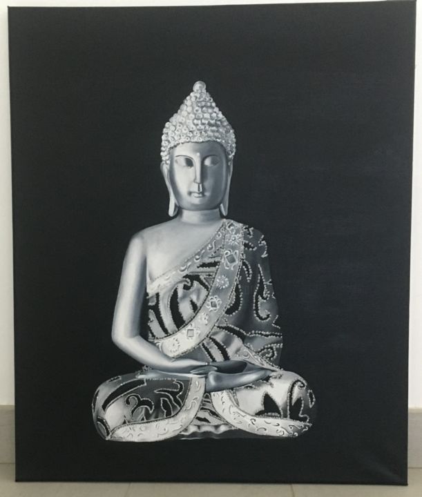 Painting titled "Bouddha" by Mélanie Flamin, Original Artwork, Oil