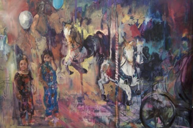 Painting titled "lunapark" by Melek Altar, Original Artwork