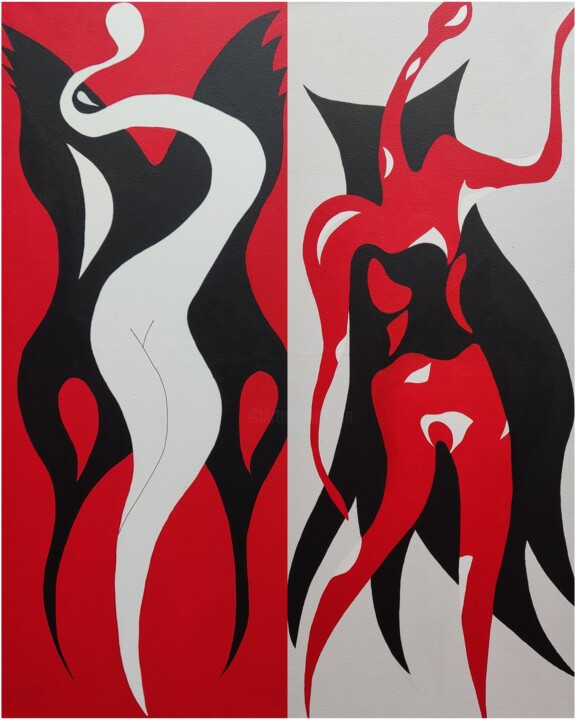 제목이 "Angel and devil in…"인 미술작품 Melinda Vamosi로, 원작, 아크릴 나무 들것 프레임에 장착됨