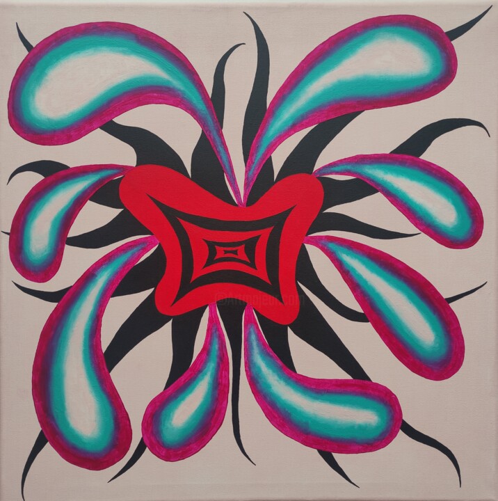 Pintura intitulada "The space flower" por Melinda Vamosi, Obras de arte originais, Acrílico Montado em Armação em madeira