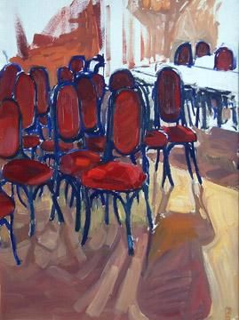Painting titled "Chairs" by Melinda Torok, Original Artwork, Oil
