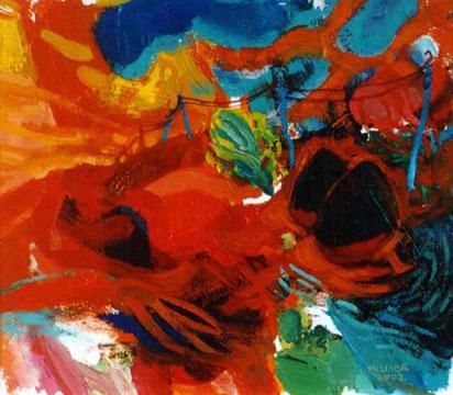 Malerei mit dem Titel "Red Landscape" von Melinda Torok, Original-Kunstwerk, Öl