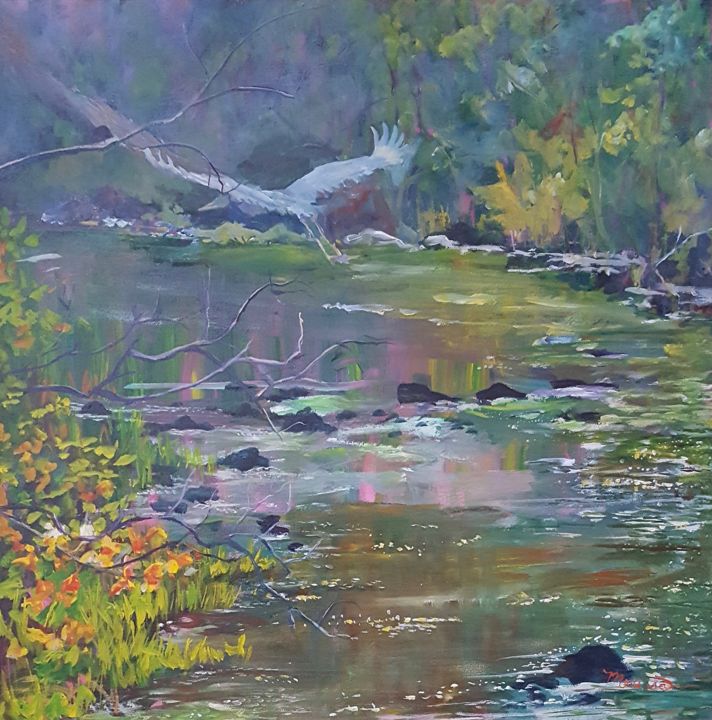 Pintura intitulada "Sparkling Stream" por Melissa Pierson, Obras de arte originais, Acrílico