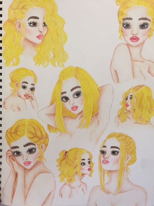 Drawing titled "^Blonde Reflection^" by Melissa Mihai, Original Artwork, Pastel