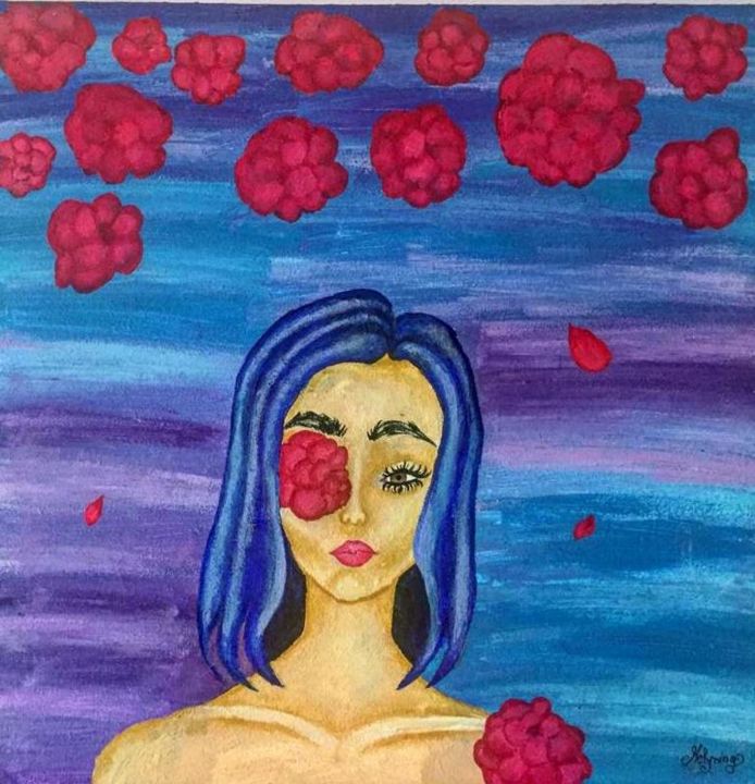 Painting titled "^The girl in blue^" by Melissa Mihai, Original Artwork, Acrylic