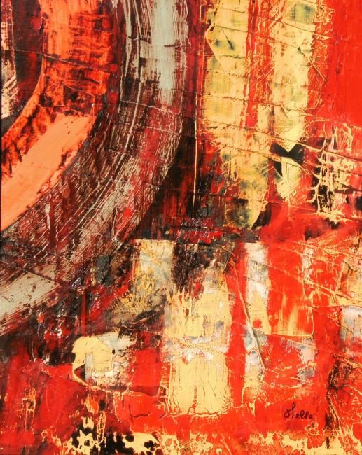 Peinture intitulée "Abstractjon en oran…" par Melle, Œuvre d'art originale, Huile