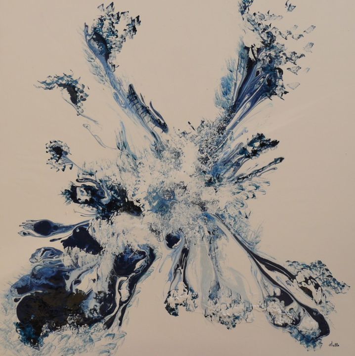 Painting titled "Abstraction en bleu" by Melle, Original Artwork, Oil