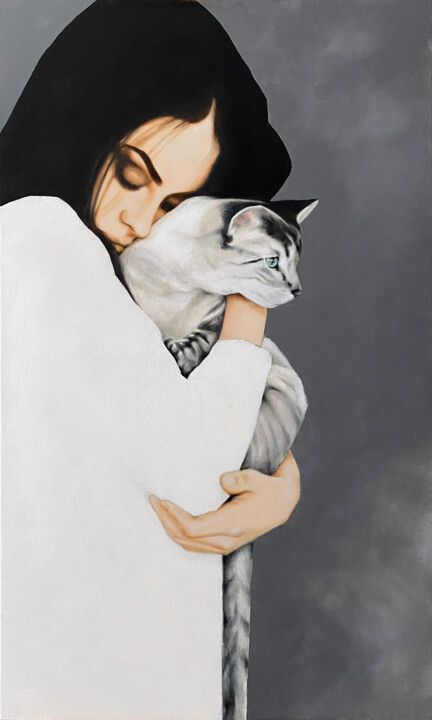 Painting titled "Catgirl" by Bruno Mellis, Original Artwork, Oil