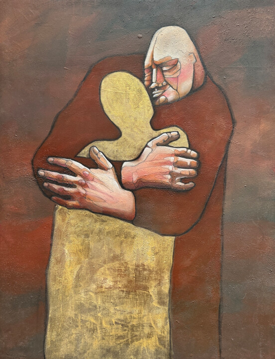 Schilderij getiteld "HUG" door Bruno Mellis, Origineel Kunstwerk, Olie