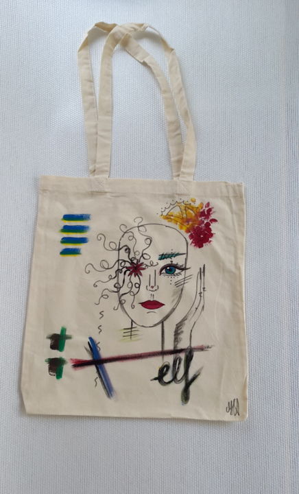 Текстильное искусство под названием "Tote bag / sac 100%…" - Unreal_abstract, Подлинное произведение искусства, Ткань