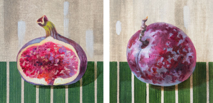 Malerei mit dem Titel "Fig and plum" von Maria Meltsaeva, Original-Kunstwerk, Öl