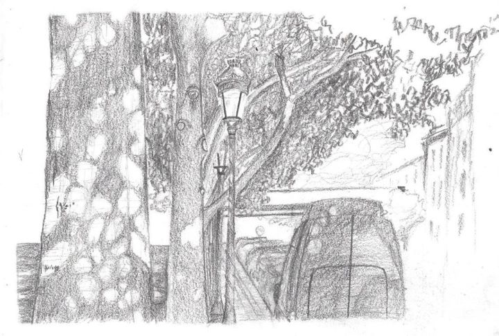 Drawing titled "Avenue de Flandre" by Miguel Madrid-Vertel, Original Artwork, Graphite