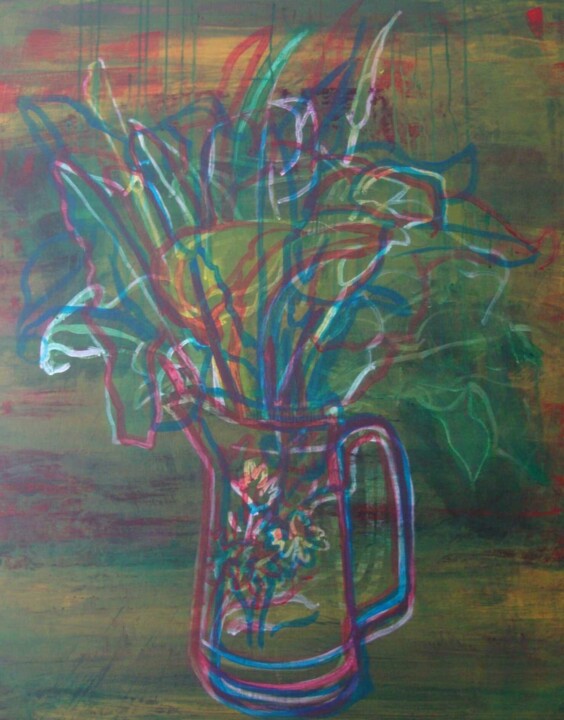 Painting titled "A jarra de flores d…" by Emília Matos, Original Artwork, Acrylic