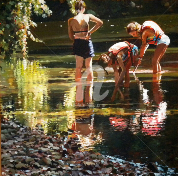 Peinture intitulée "La pêche aux écrevi…" par Memto, Œuvre d'art originale, Acrylique