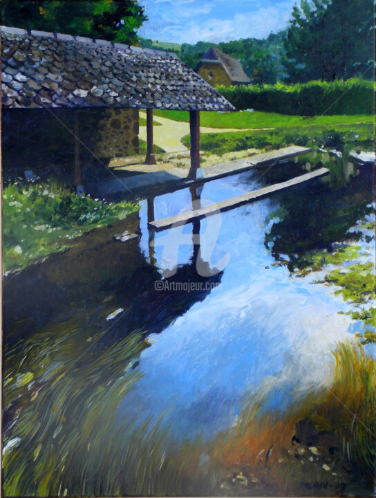 Painting titled "Le lavoir.jpg" by Memto, Original Artwork, Oil