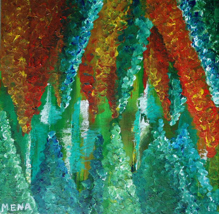 Painting titled "Foret Sapinée" by Holy Mena, Original Artwork, Acrylic