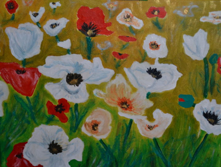 Painting titled "Champ de coquelicot" by Aurelie Fontaine, Original Artwork, Acrylic