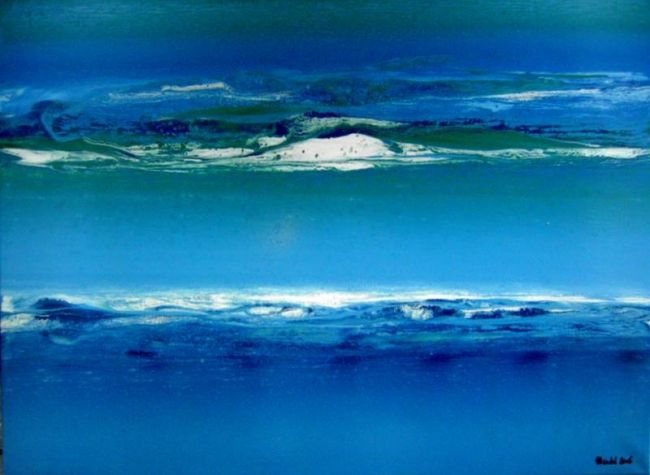 Painting titled "Horizon bleu" by Mendelart, Original Artwork, Oil