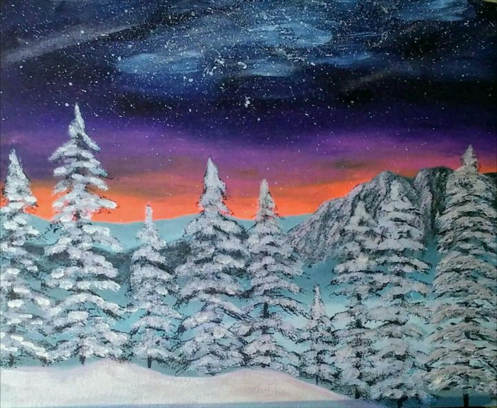 Painting titled "winter sky" by Mendoza Fine Arts, Original Artwork, Acrylic
