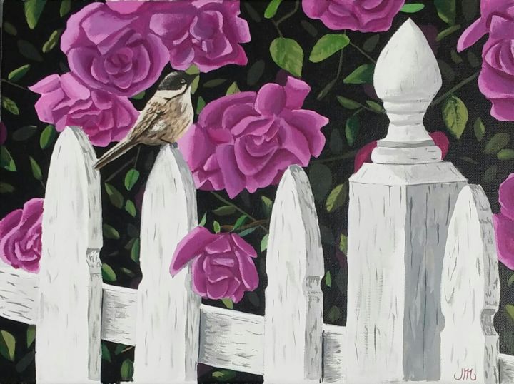 Painting titled "Chickadee" by Mendoza Fine Arts, Original Art, Acrylic