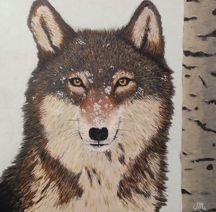 Malerei mit dem Titel "Grey Wolf" von Mendoza Fine Arts, Original-Kunstwerk, Acryl