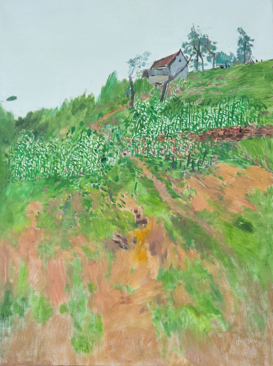 Pintura intitulada "Fields of Corn" por Mengmeng Yue, Obras de arte originais, Óleo