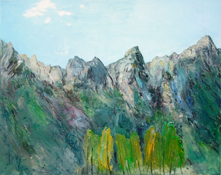 Painting titled "Taihang Mountain" by Mengmeng Yue, Original Artwork, Oil