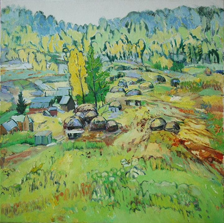 Malerei mit dem Titel "Early Autumn In Xin…" von Mengmeng Yue, Original-Kunstwerk, Öl