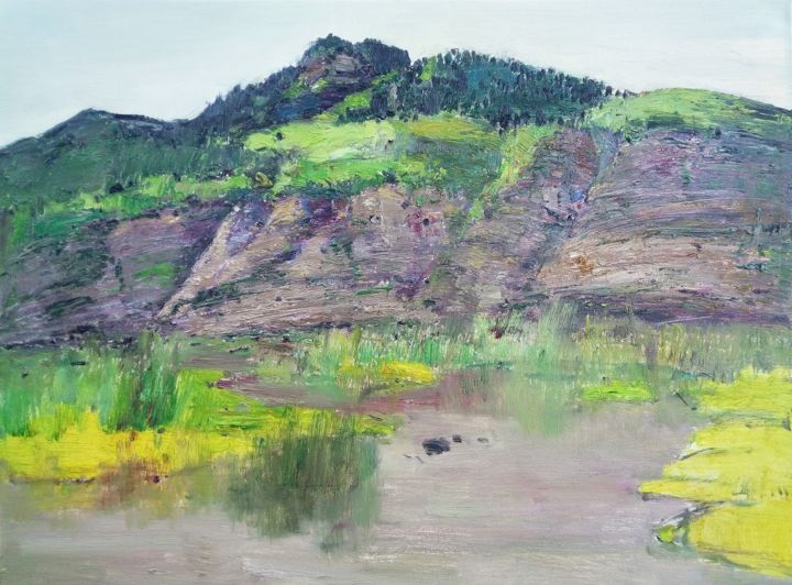 Painting titled "Wetland Park" by Mengmeng Yue, Original Artwork, Oil