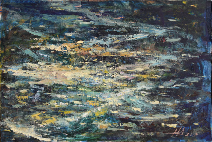 Картина под названием "Small River" - Anatoliy Menkiv, Подлинное произведение искусства, Масло Установлен на Деревянная рама…